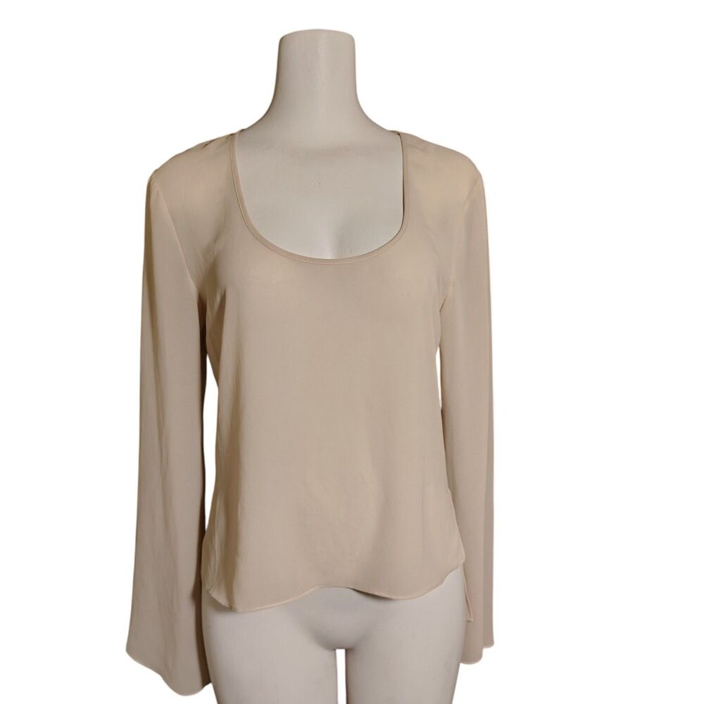 REFORMED Beige Long Sleeve Open Back Chiffon Blouse Women's Size Small 00055
